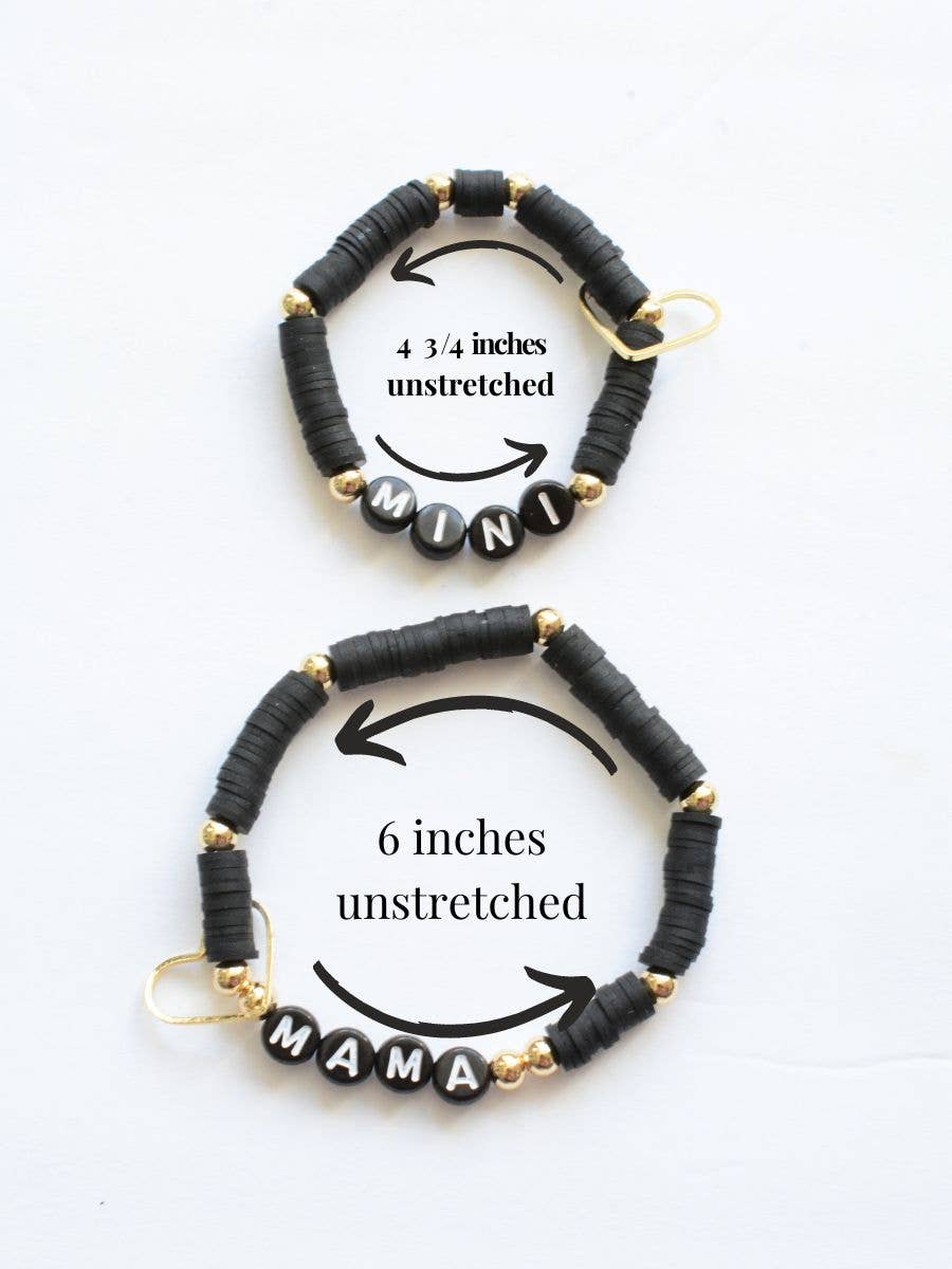 Mama MINI matching beaded bracelet set - Black + gold