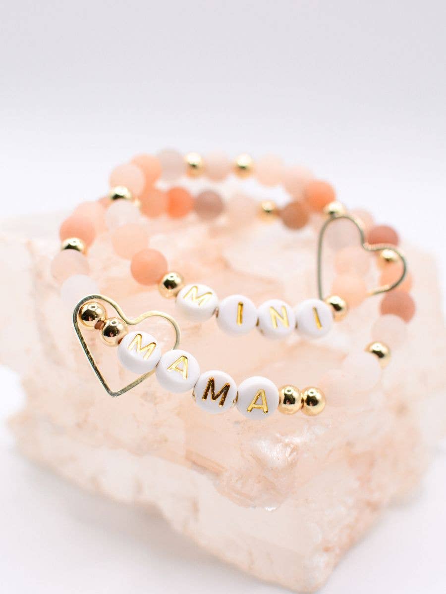 Mama MINI matching beaded bracelet set - Cream Stone