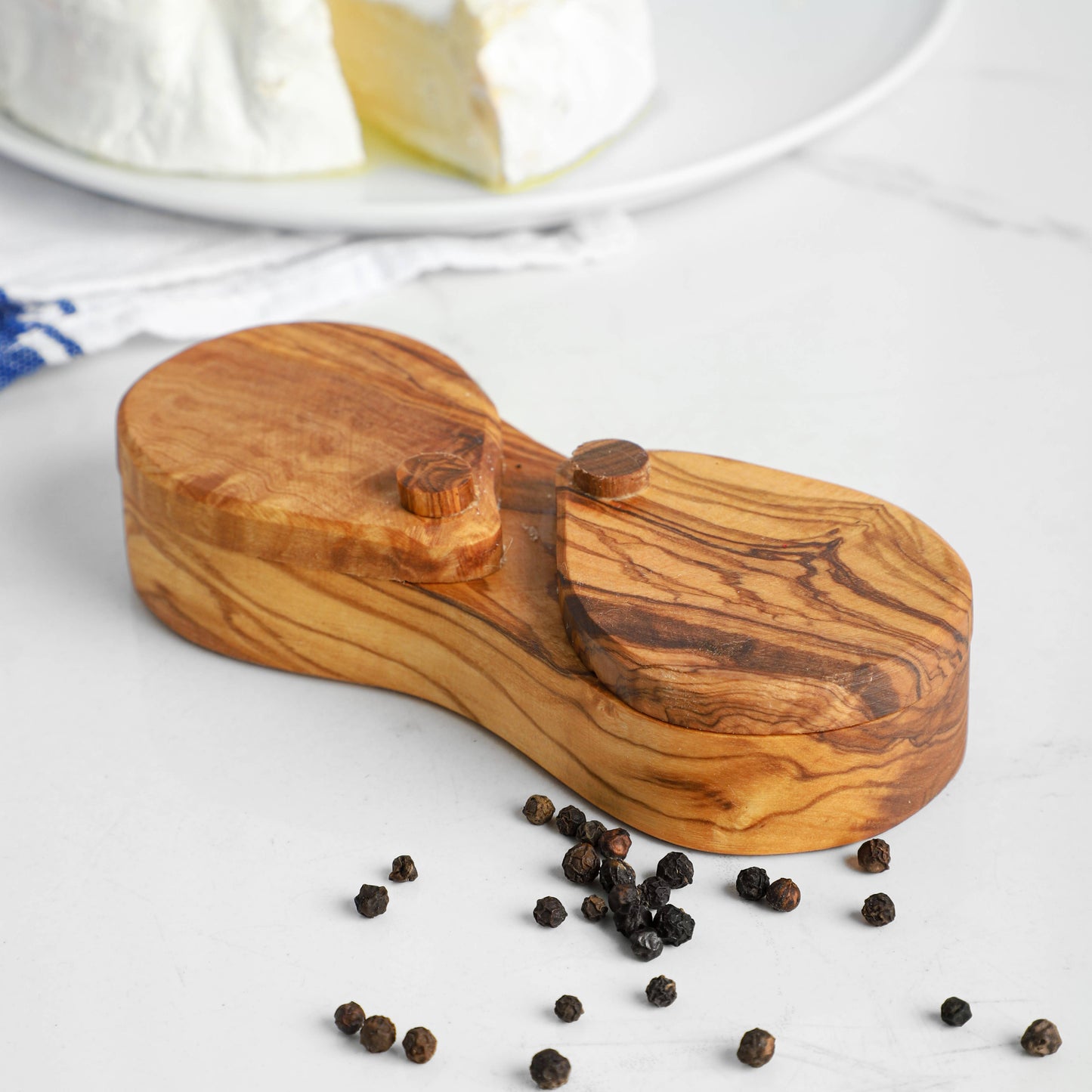 Olive Wood Salt & Pepper Box – Dual Compartment Jar with lid
