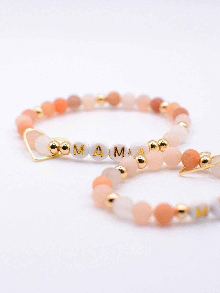 Mama MINI matching beaded bracelet set - Cream Stone