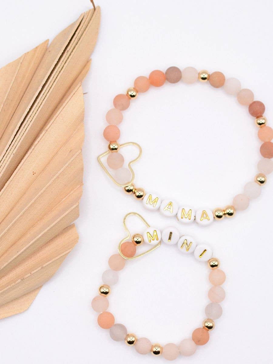 Mama MINI matching beaded bracelet set - Cream Stone