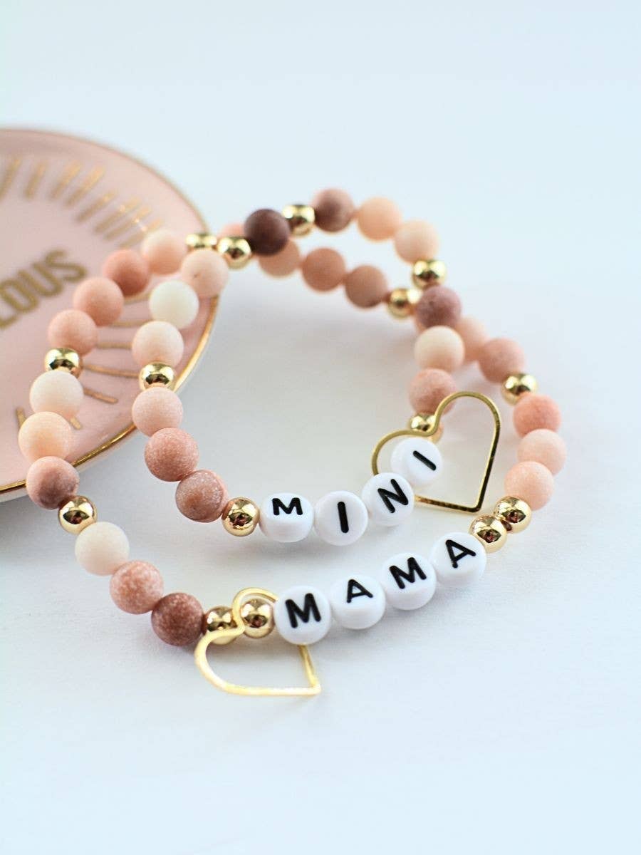 Mama MINI matching beaded bracelet set - Pink