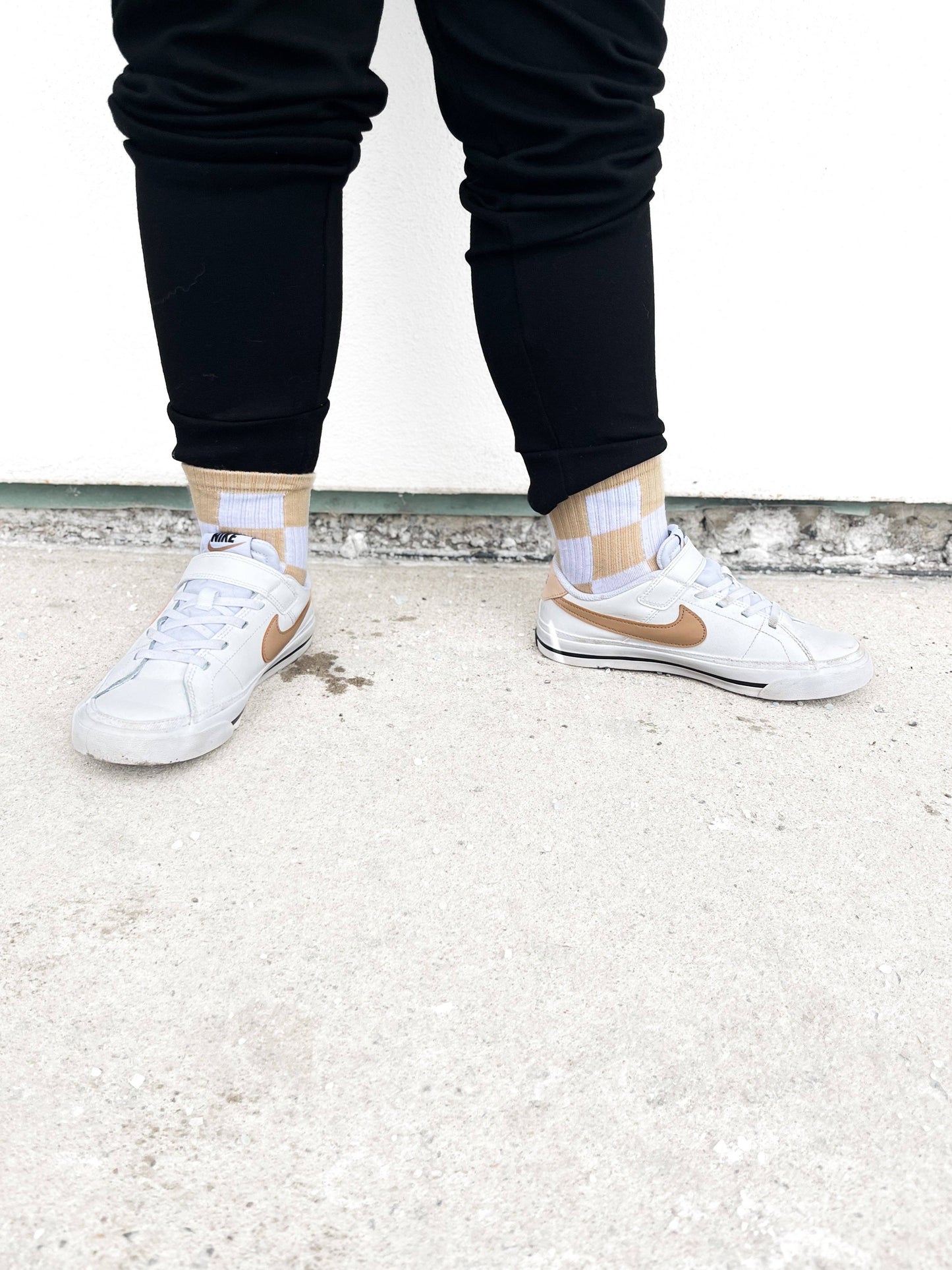 Socks - Beige & White Checker