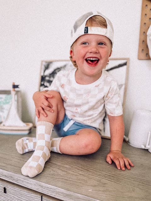 Socks - Beige & White Checker