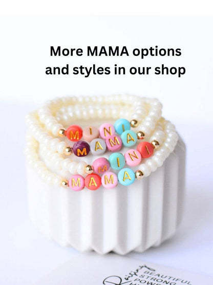 Mama MINI matching beaded bracelet set - Pink