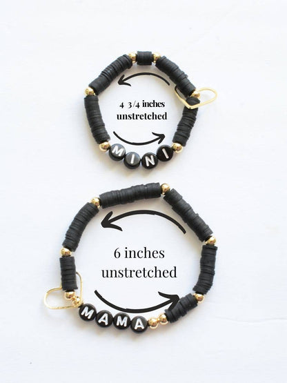 Mama MINI matching beaded bracelet set - Black + gold