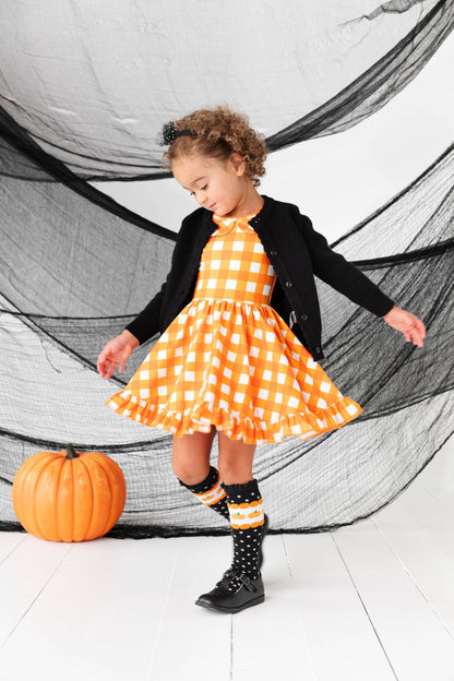 Little Stocking Co. - Pumpkin Dot Lace Top Knee High Socks