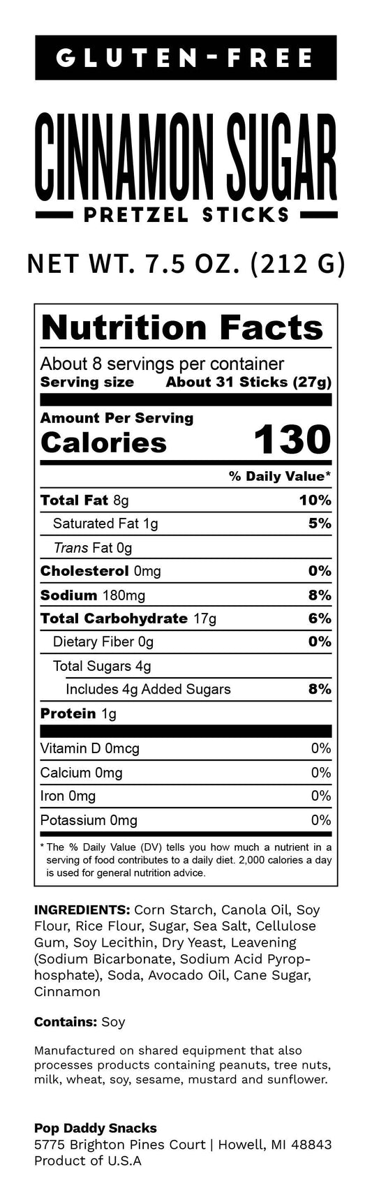 Cinnamon Sugar Seasoned Pretzels 7.5 oz - Gluten-Free