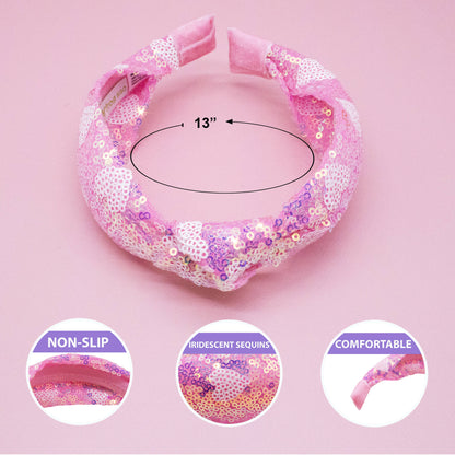 Pink Sequin Heart Valentine's Day Knotted Headband