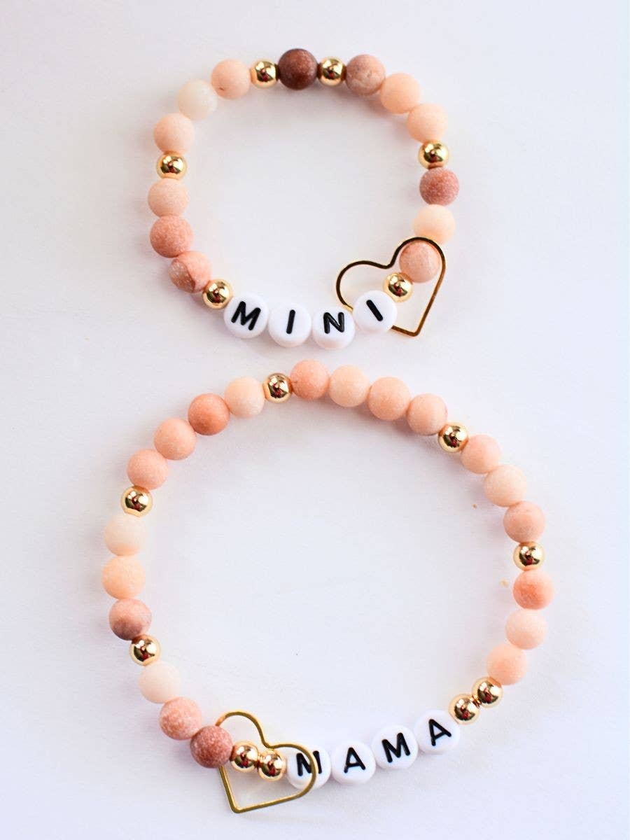 Mama MINI matching beaded bracelet set - Pink