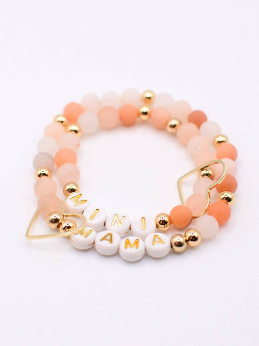Mama MINI matching beaded bracelet set - Cream Stone