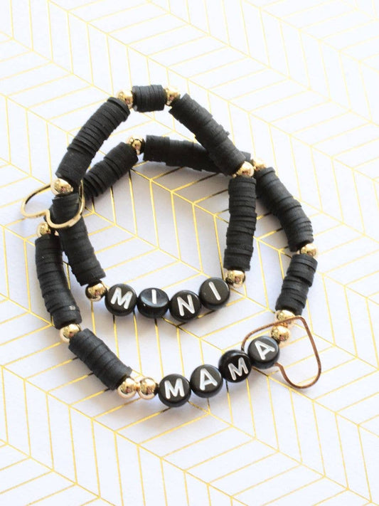 Mama MINI matching beaded bracelet set - Black + gold