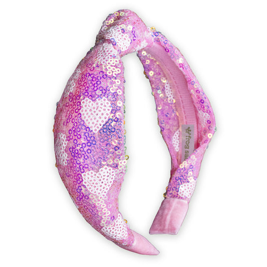 Pink Sequin Heart Valentine's Day Knotted Headband