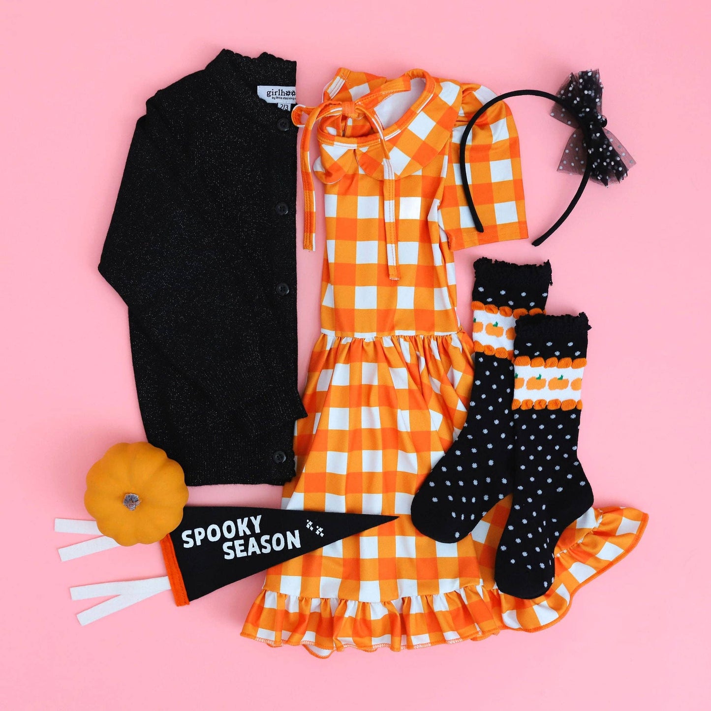 Little Stocking Co. - Pumpkin Dot Lace Top Knee High Socks