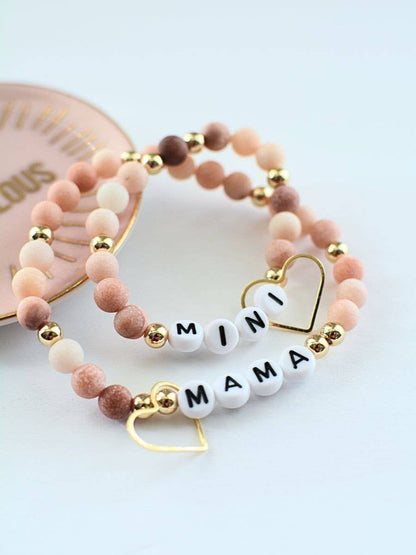 Mama MINI matching beaded bracelet set - Pink