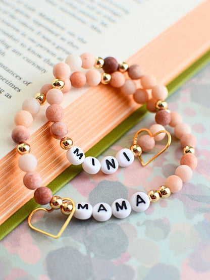 Mama MINI matching beaded bracelet set - Pink