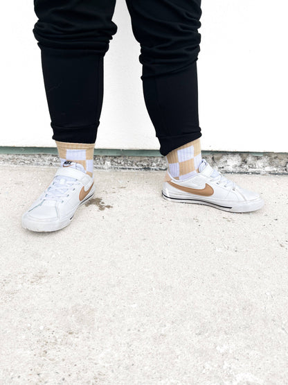 Socks - Beige & White Checker