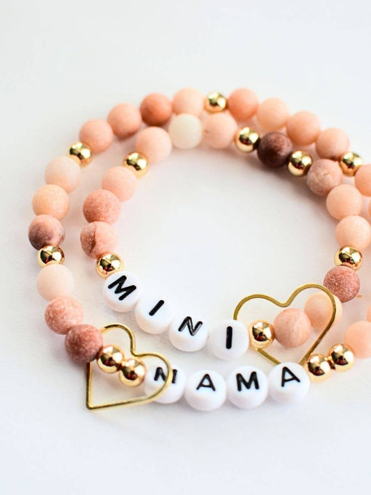 Mama MINI matching beaded bracelet set - Pink