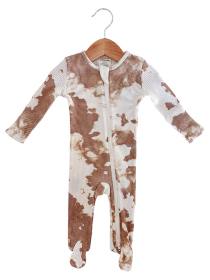 Organic Waffle 2-Way Zip Footie - Almond Tie Dye